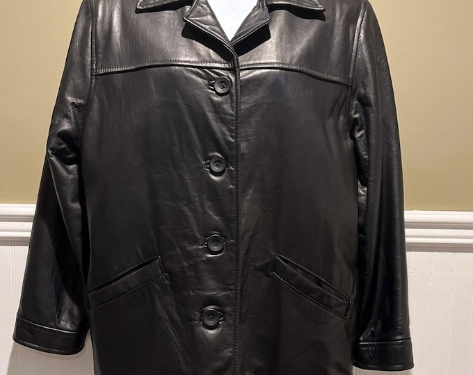 Leonardo Black 100% Leather Lined Button Jacket Made Canada Sz S/P