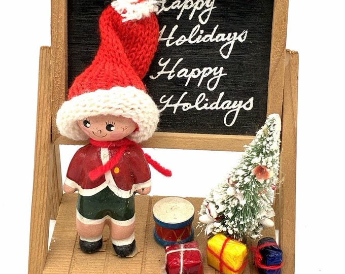 Vintage 1979 Handmade Christmas Schoolroom Diorama Elf Teacher Folk Art Signed