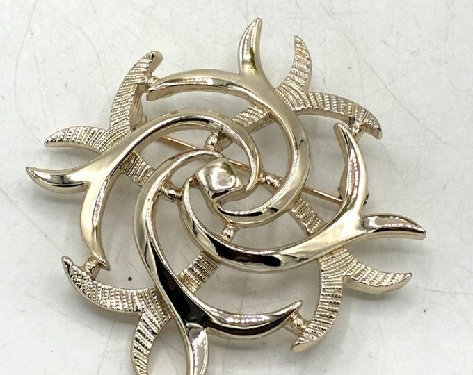Vintage Sarah Coventry Gold Tone Swirl Brooch Abstract Openwork 2” Signed