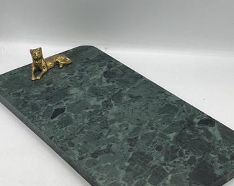 VTG Bombay Co Marmeren kaasplankje vleeswaren 15 x 8 inch zwaar messing luipaard