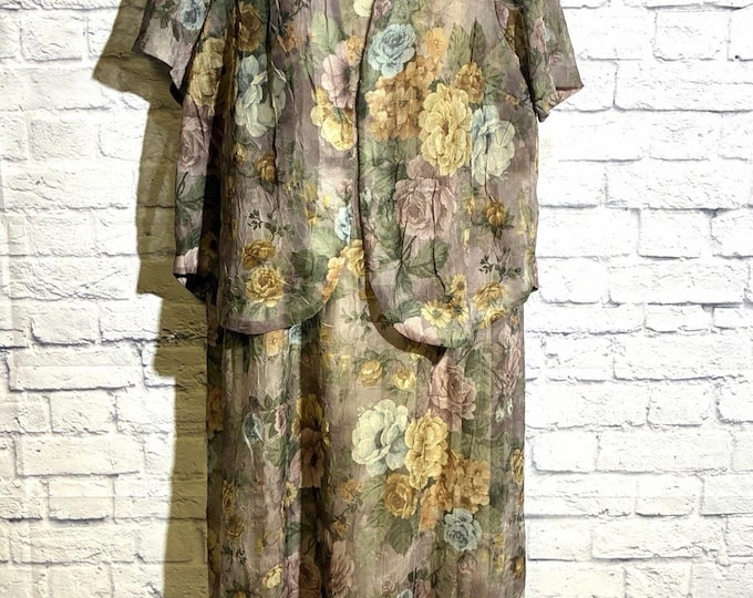 Vintage Dress Barn Woman Floral Maxi Dress Jacket Set 18 Shoulder Pads USA