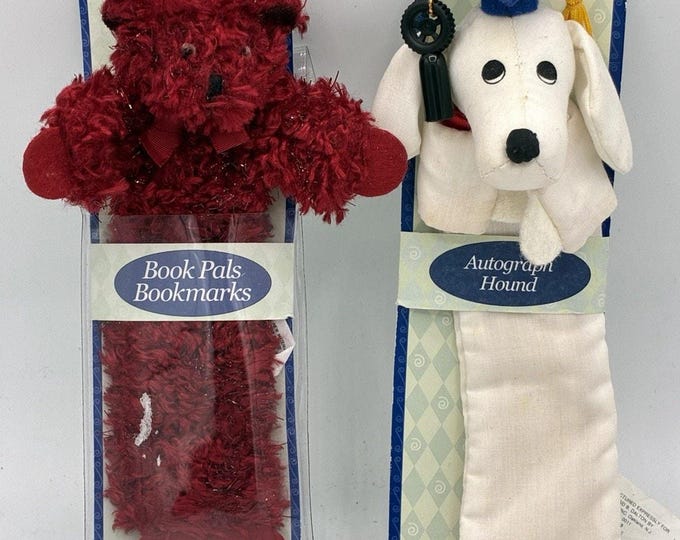 Vintage Russ Berrie Book Pals Bookmarks, Lot of 2 Plush Hound Barnes & Noble Era