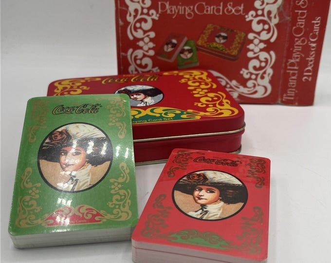 Vintage Coca Cola Playing Cards Double Deck Tin Victorian Lady Sealed Cards