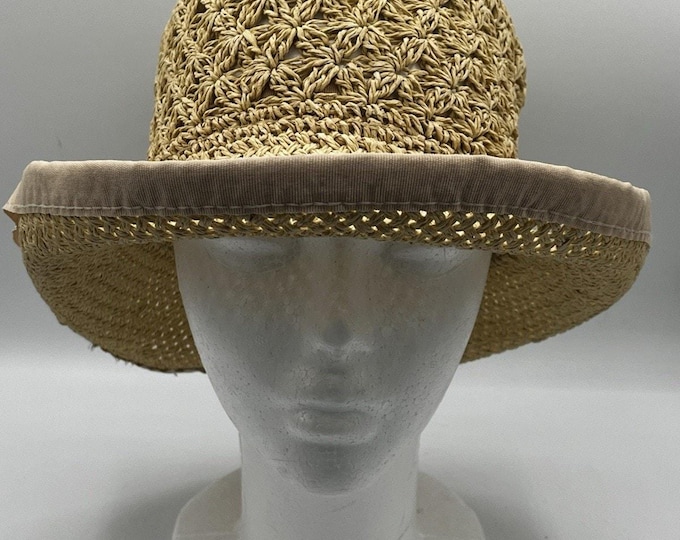 Vintage Straw Sun Hat • Woven Floral Crown • Wide Brim • One Size Natural Straw
