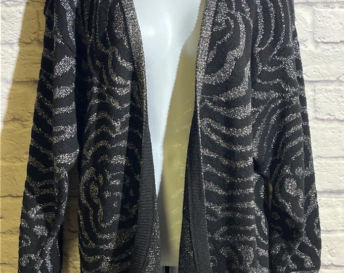 Vtg 90s Renee Tener Jeanne Pierre Lambswool Blend Cardigan Small Metalic Knit