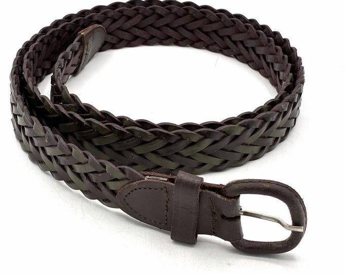 Vintage Argentina Brown Olive Green Woven Belt Size 42 Braided Boho