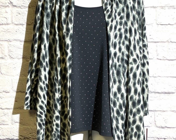 NWT Cathy Daniels Large Leopard Flyaway 2 in 1 Rhinestone Top Cardigan