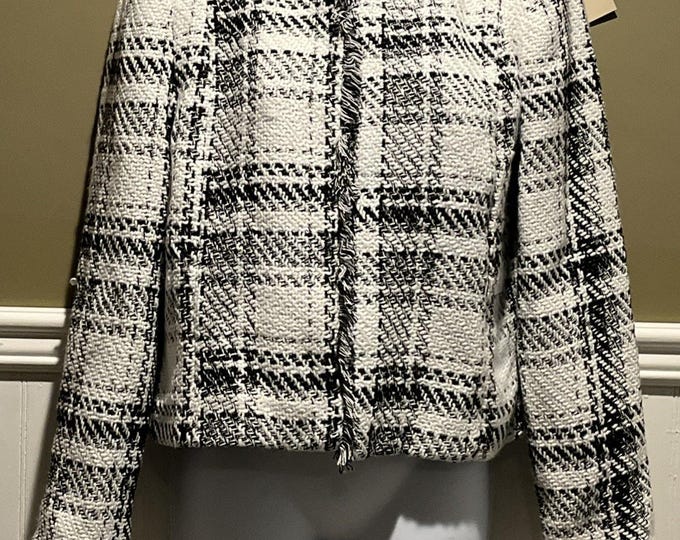 Elie Tahari NWT Black White Tweed Cropped Open Jacket Size 8