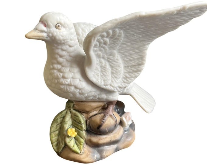 Crown Royal Taiwan White Dove Figurine Rock 5.25" Hand Painted Porcelain Vtg