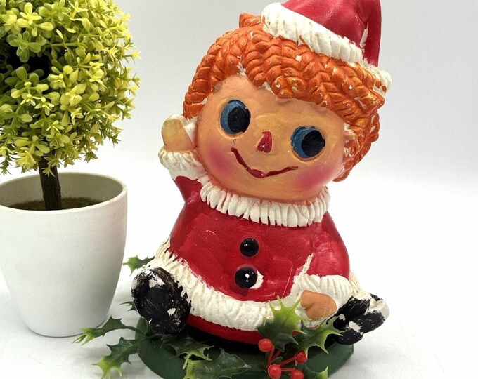 Vintage Christmas Elf Boy Figure, Santa Suit, Hong Kong, 9in, Big-Eye Style