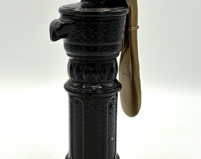 Vintage Avon “Leather” Water Pump After Shave Bottle Black Glass Empty
