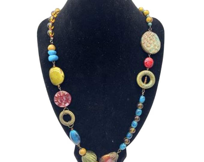 Bohemian Chunky Necklace Polished Stone Beads Long Statement