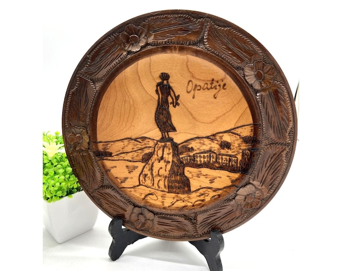 Vintage Opatija Croatia Wooden Wall Plaque Wood Burning Souvenir Art 10 Inch