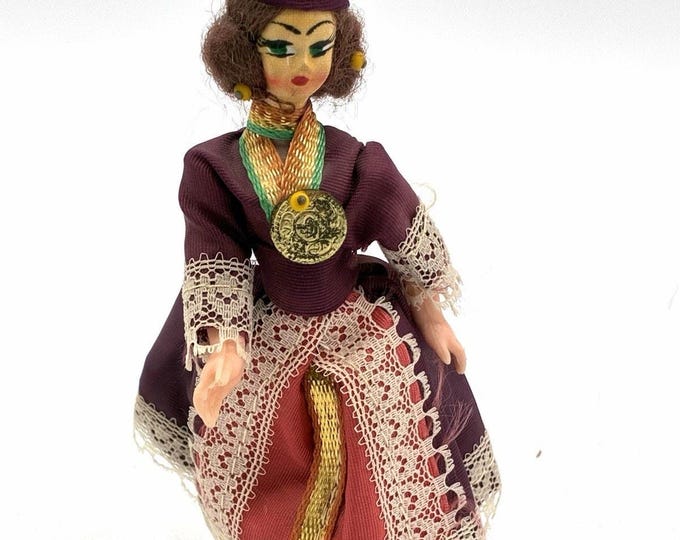 Vintage 1960s Folk Costume Doll 5” Cloth Face Traditional Dress Souvenir