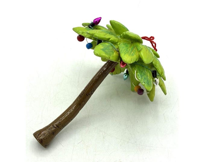 Vintage Resin Christmas Palm Tree Ornament String Lights Beach Coastal