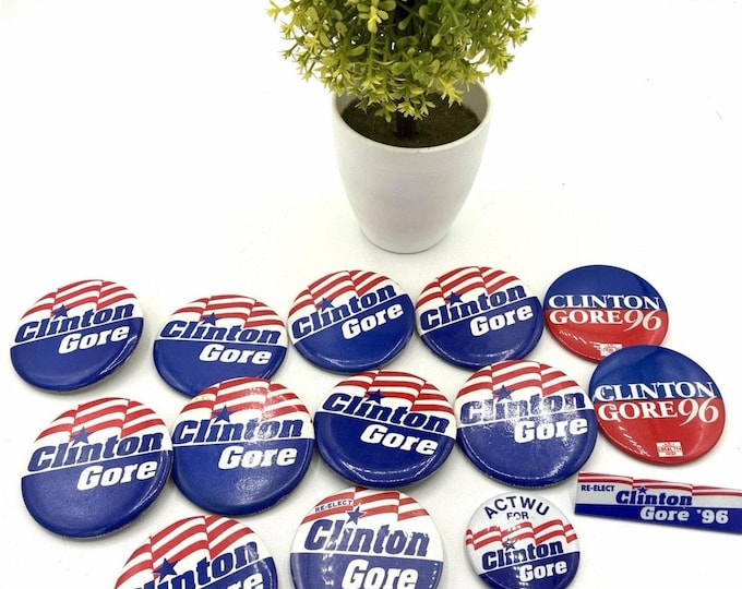 Vintage 1996 Clinton Gore Campaign Buttons Large Lot Union Political Election Pinbacks