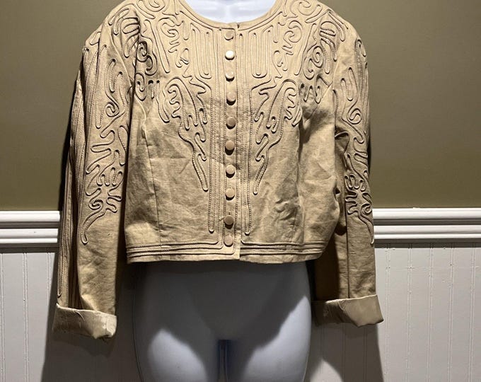 Marie St Claire NWT 2 Piece Culotte Set Beige Embroidered Jacket Sz 14 Vintage