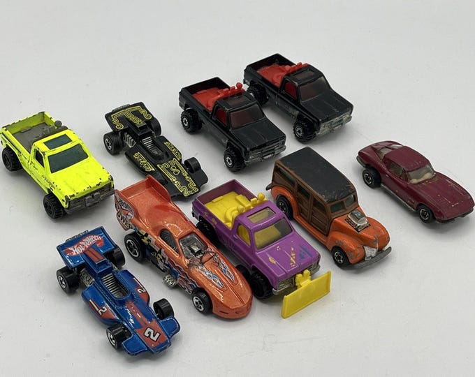 Vintage 1970s Hot Wheels Lot 9 Diecast Cars Trucks Stingray Racecars Mixed Lot