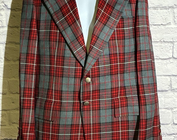 Vintage John Pomer Men’s Plaid Blazer Sport Coat Red Gray Size 44R USA