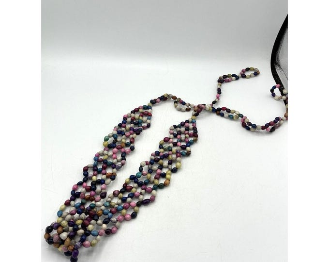 Vintage Long Beaded Belt Multicolor Dyed Beads Boho Wrap Style