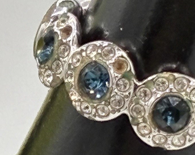 Swarovski Signed Blue Crystal Halo Eternity Band Ring Silver Tone Size 5