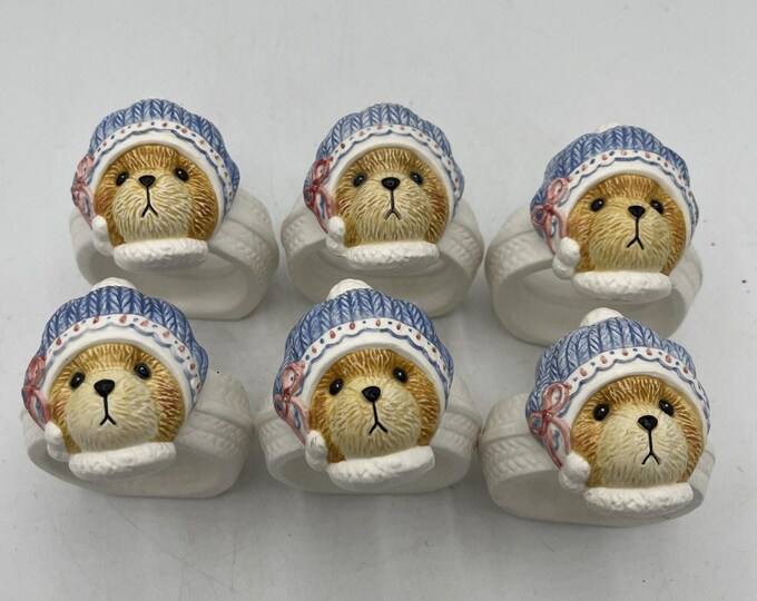Cherished Teddies 1996 Hillman Christmas Napkin Rings Set of 6