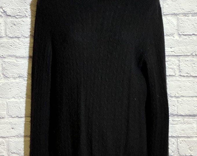 Kenar 100% 2-Ply Cashmere Black Cable Knit Turtleneck Sweater Size L