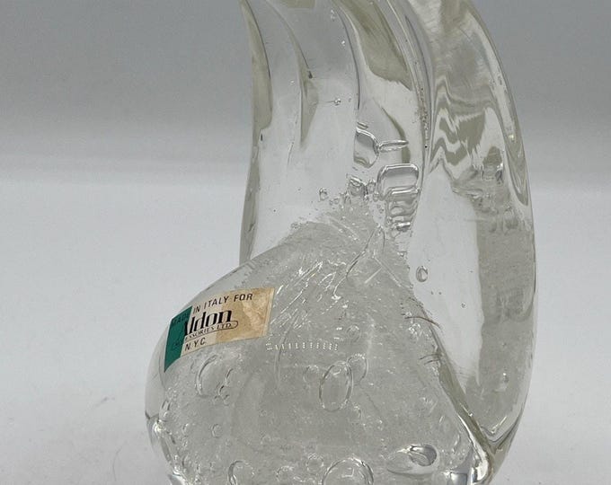 Vintage Aldon Made In Italy Glass Wave Paperweight 5.5” Heavy Bubbles