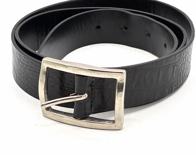 Trafalgar Black Croc Embossed Belt Silver Tone Buckle Size 42
