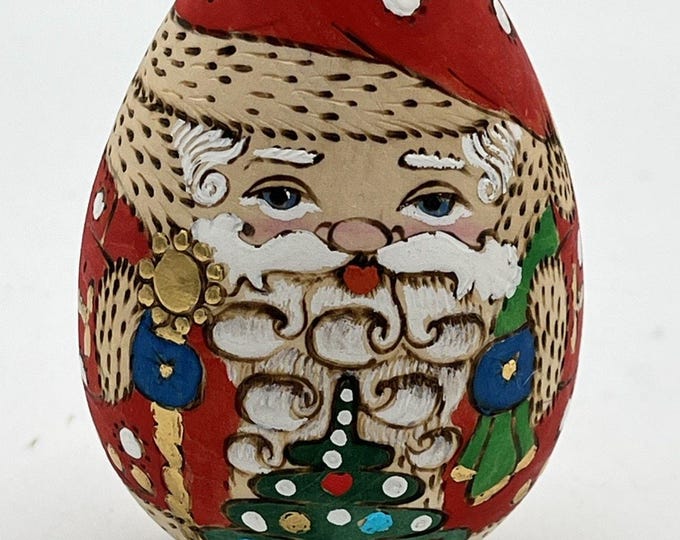 Wood Wooden Hand Painted Carved Roly - Poly Santa Christmas Ornament