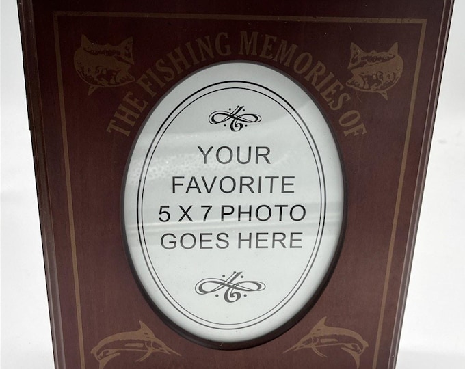 Walnut Wood Box Photo Album Fishing Memories Dad Grandpa Gift 5x7 Keepsake NIB