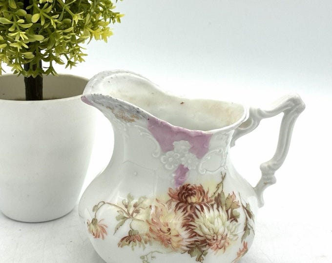 Vintage Welmar Germany Porcelain Creamer Floral Chrysanthemum Pink White
