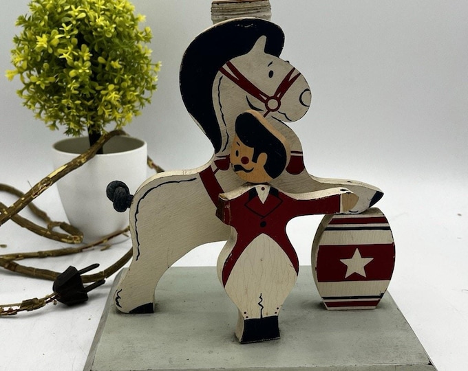 Vintage Wood Circus Horse Ringmaster Lamp 1940s Children Nursery Decor