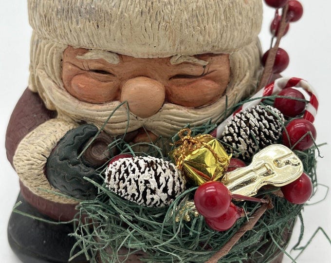 Vintage Rustic Gnome Santa Old World 5.5” Tell Carrying Gifts Heavy! Cement?