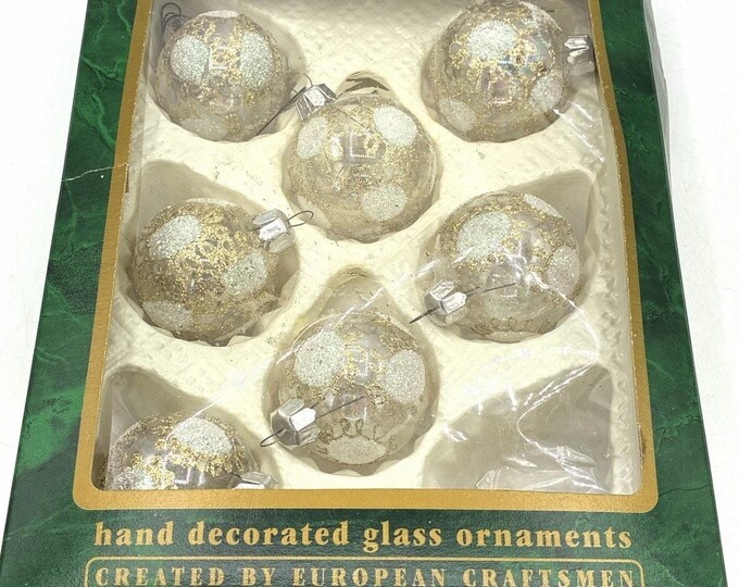 Commodore Christmas Classics Vintage Boxed Glass Ball Ornaments Romania Gold
