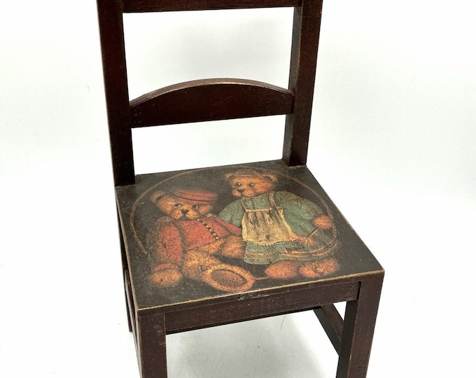 Vintage Wood Doll Chair Teddy Bear Folk Art Seat Primitive Country Decor 12”
