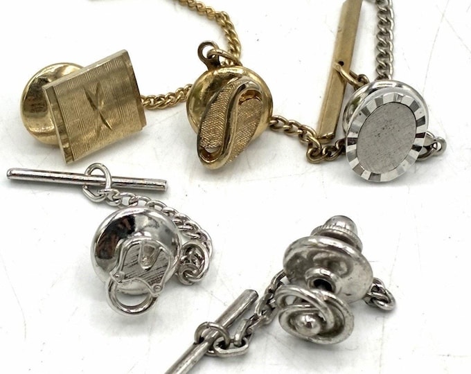 Vintage Tie Tack Lot of 5 Gold Silver Tone Chain Bar Back Mixed Designs