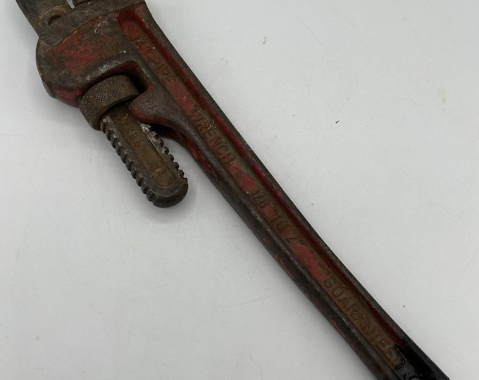 Vintage Durex 13" Pipe Wrench Rusted Patina USA Metal Tool Collectible