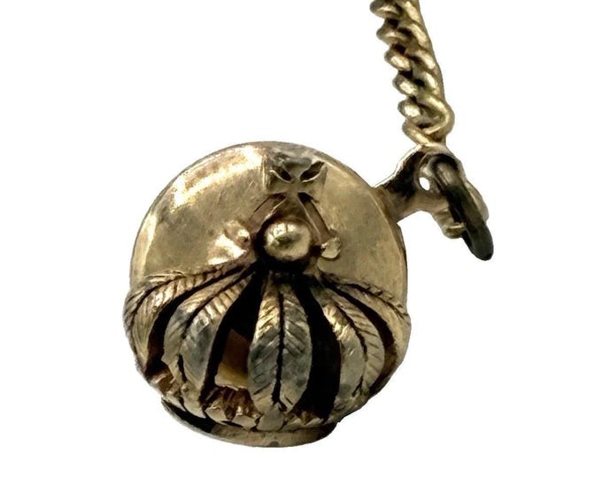 Vintage Gold Tone Crown Style Tie Tack 3D Dome Design Bar Chain Back