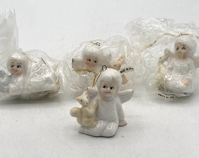 Vintage Bone China Angel Ornaments with Animals – Set of 4 Christmas Around the World (Boxed)