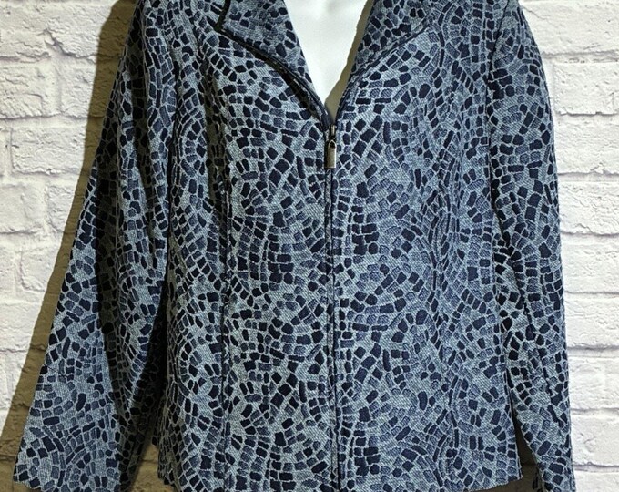 dressbarn XL Blue Tapestry Jacket Zip Front Textured Mosaic Artwear