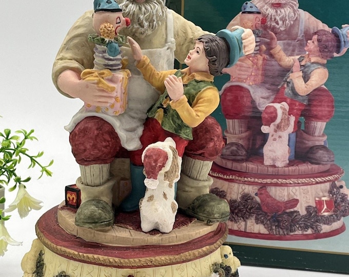 Cedar Creek Vtg Musical Santa 9” Heavy Resin Xmas Decor
