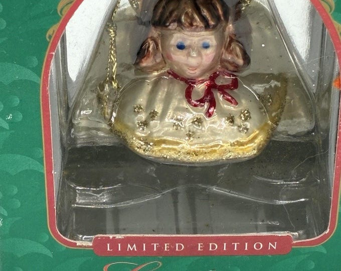 BK 1999 Lumiere Limited Edition Glass Ornament Girl Glitter Gold Halo NIB