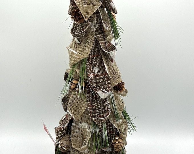 Burton + Burton 18” Rustic Christmas Tree Burlap Plaid Pine Cone Table Decor