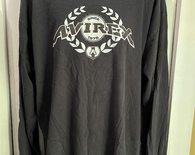 Avirex Long Sleeve Tee 3XL Black Y2K Script Logo Streetwear Vintage
