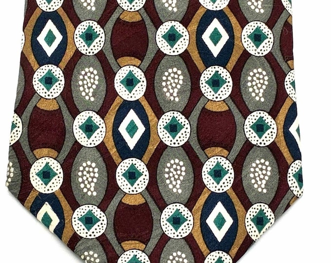 Vintage Guy Laroche Diffusion Silk Tie Canada Burgundy Green Geometric