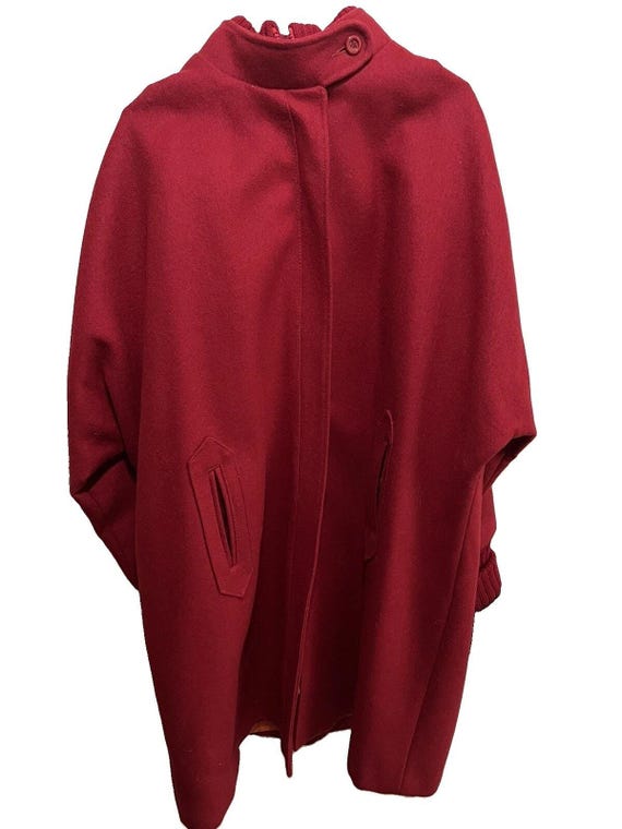 Vintage Casa De Lana Womens Size 18 Red Wool Cape Coat Full Zip Uruguay