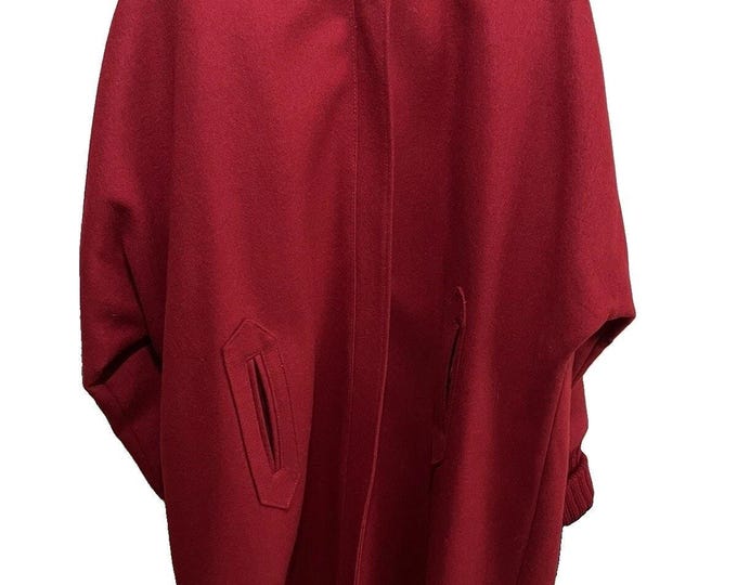 Vintage Casa De Lana Womens Size 18 Red Wool Cape Coat Full Zip Uruguay
