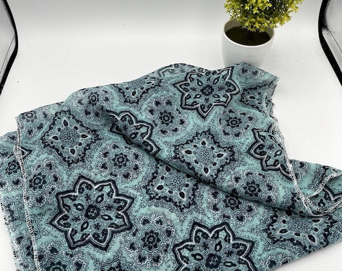 Teal Black Paisley Medallion Sheer Scarf Wrap 76 Inch Boho Festival AS IS