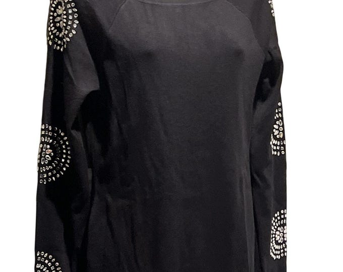 INC Black Studded Ribbed Knit Top NWT Medallion Sleeve Tunic Women’s M